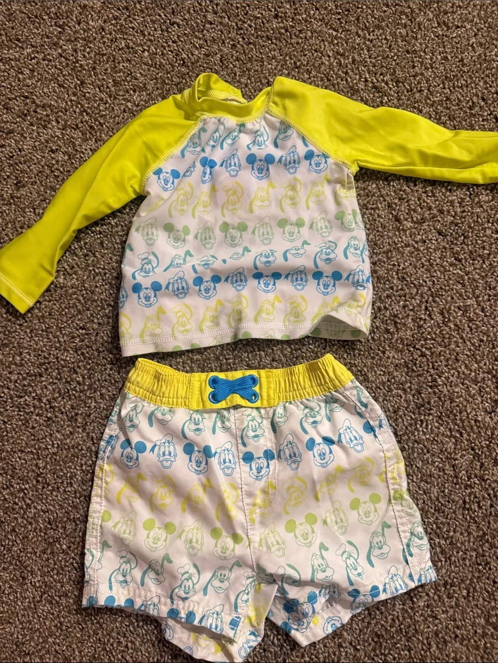 Disney Yellow & White Mickey Mouse Kids Rashguard Swim Set